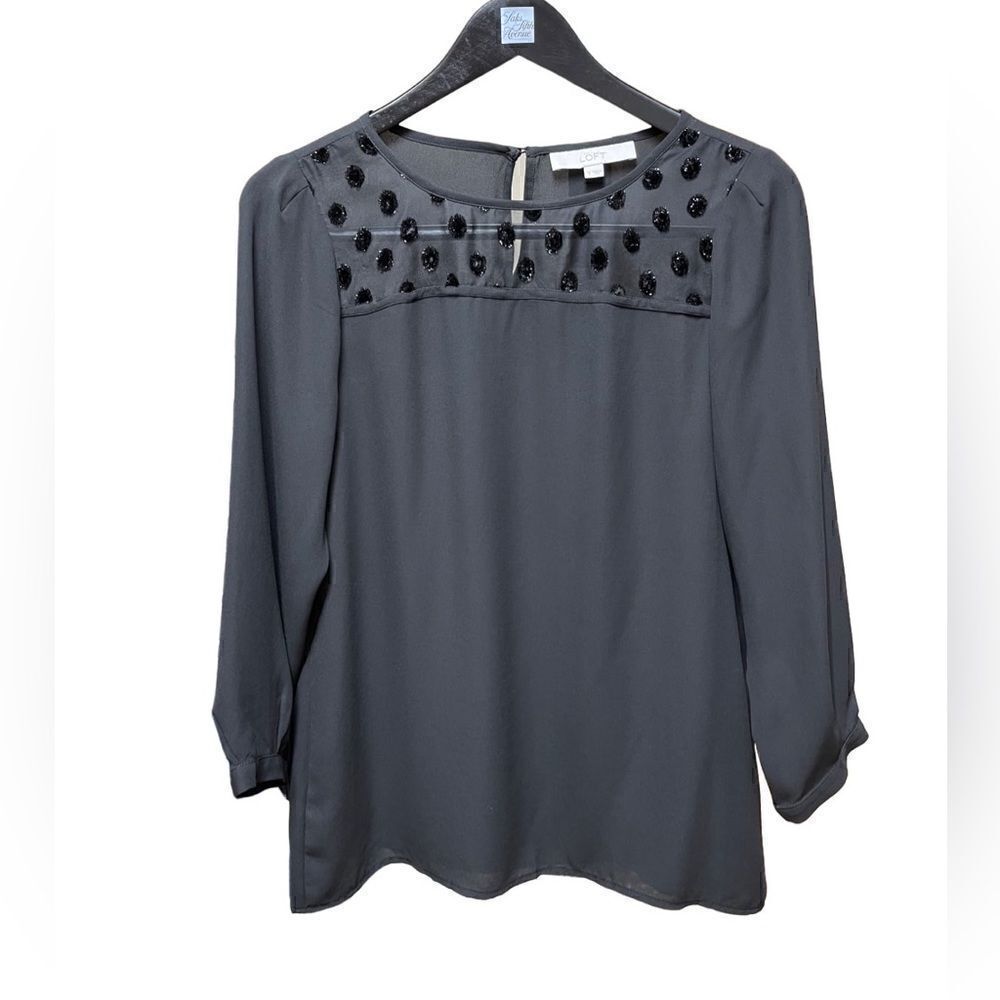 🌟70% OFF🌟Loft Black Velvet Polka Dock Long Sleeve Blouse